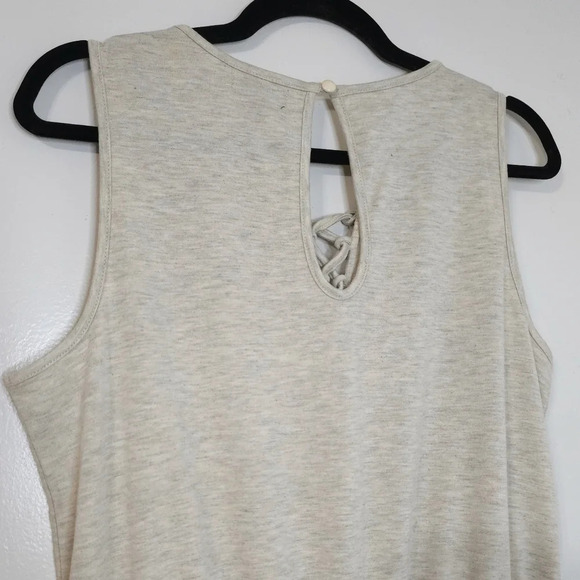 TACERA French Terry Sleeveless Beige Summer Romper, Tie Neck Front, Pockets, M, - Picture 8 of 15